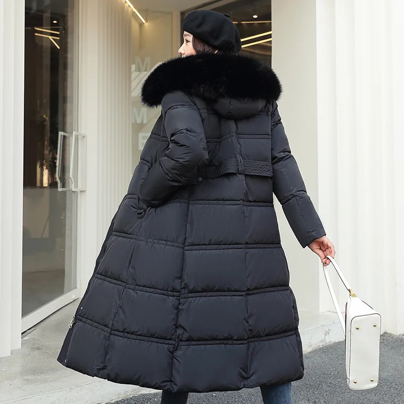 Long Parker Jacket Womens Autumn Winter Thick Warm Coat Trend Hooded White Black Korean Parkas 241212