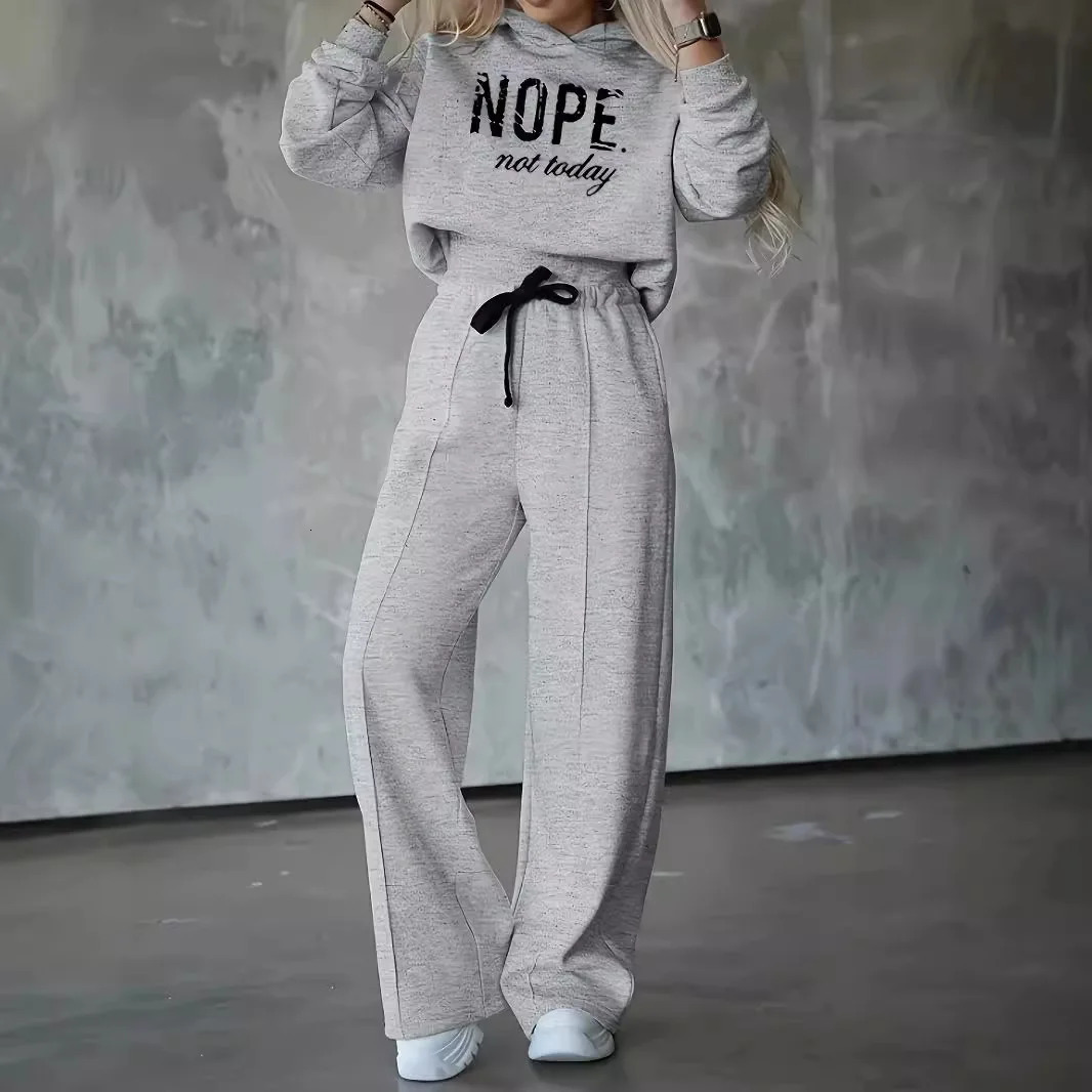 2 Piece Set for Women 2024 Autumn Winter Sports Style letter print Two Hoodie High Waist Wide Leg Pant sweatshirt 241203