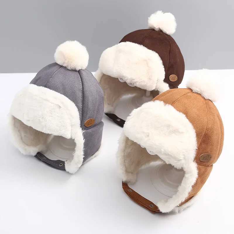 Artificial fur baby winter hat suitable for girls boys skiing baby hats baby hats with earmuffs fluffy lining childrens Beanie 1-3Y W241213