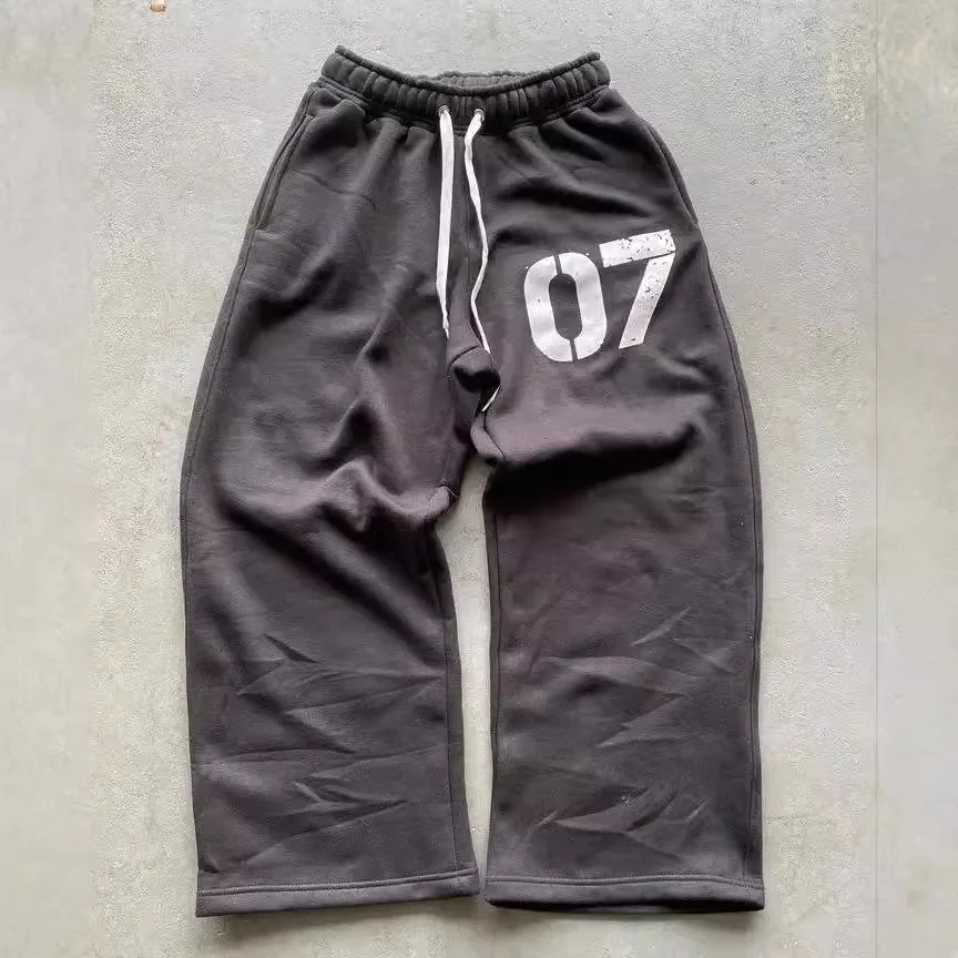 Fashion sports pants European and American retro letter printed elastic waist loose fit mens and womens trendy casual pants 241214