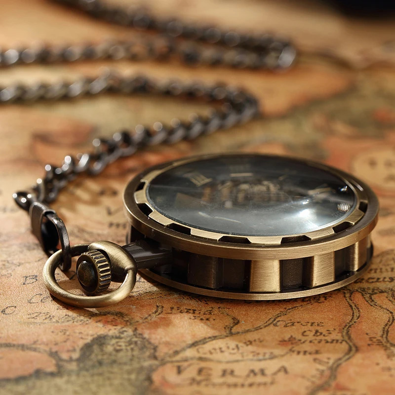 antique skeleton mechanical pocket watch mens steampunk Fob clock pendant hand cranked Relogio De Bolso 241212
