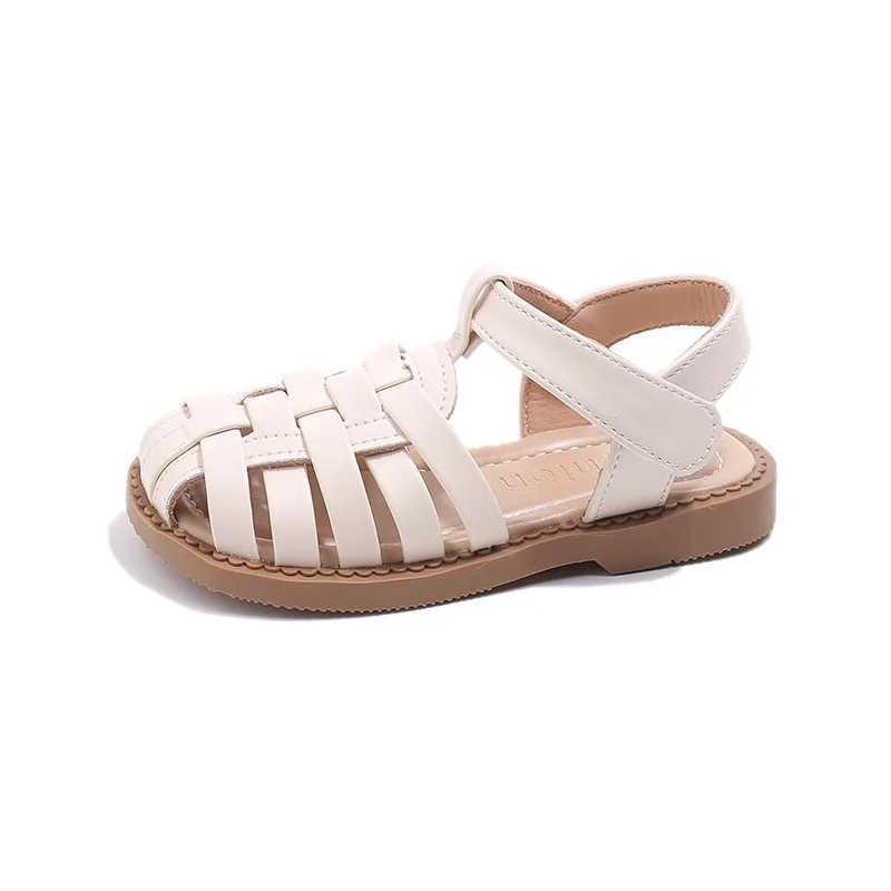 Sandals Girls Hollow Capped Toe Sandals Non-slip Children Summer Beach Shoes Kids Gladiator Sandals Solid Color Kids Shoes Girl H05254 H241213