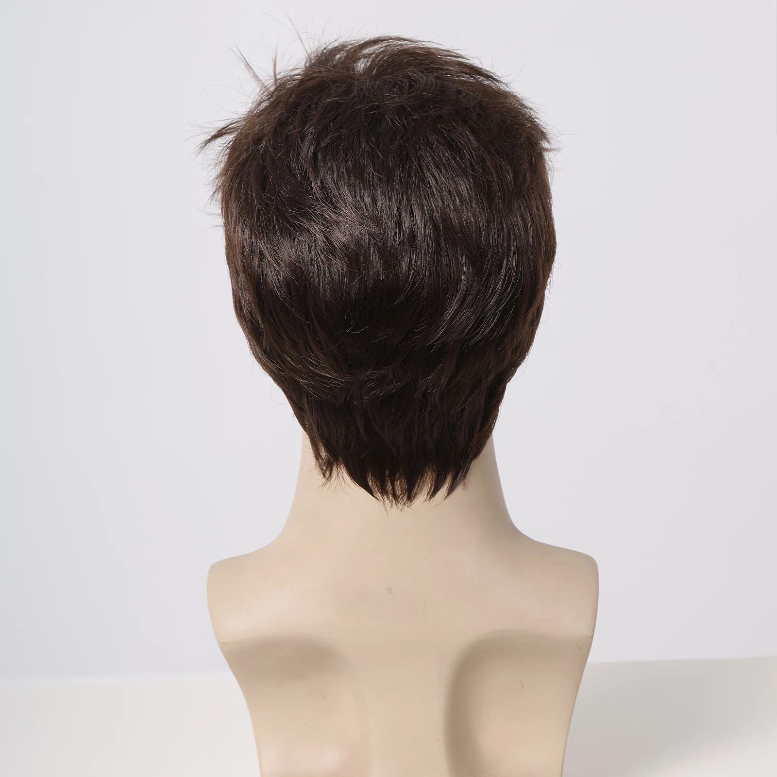 ELEMENT Short Synthetic Cool Dark Brown Loose Straight Hair Wig with Bangs Cosplay Party Daily Use Wigs for Man Natural Fiber 241213