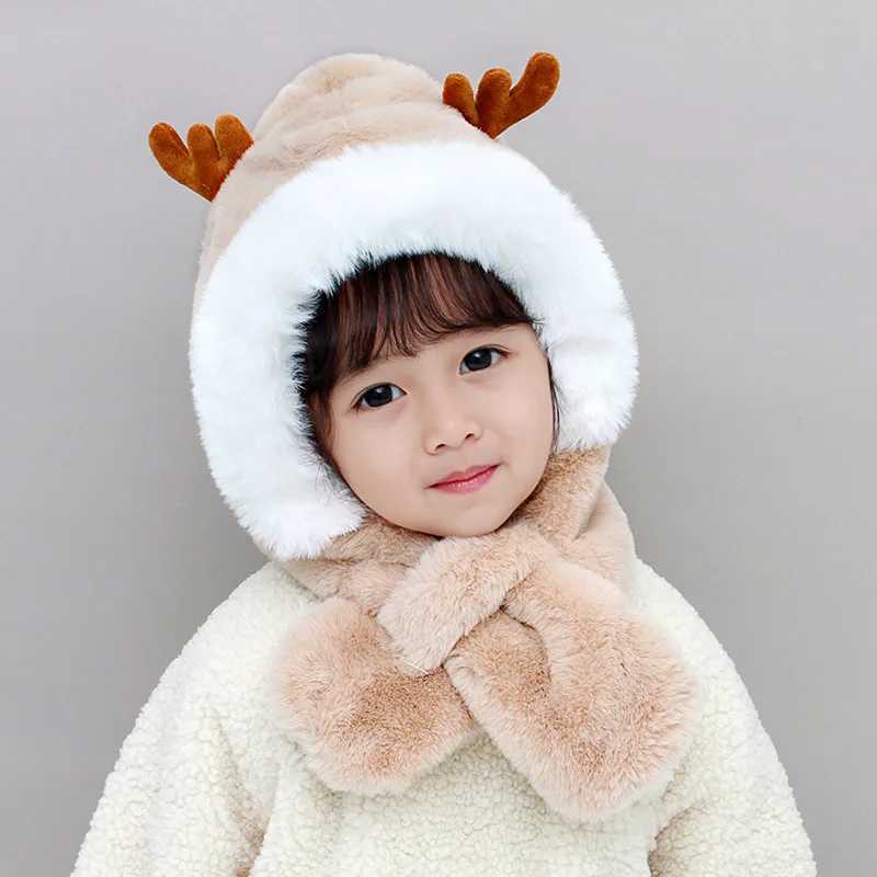 Winter childrens hats boys and girls deer scarves one-piece artificial fur childrens hats thick childrens earrings cute Christmas gifts W241213