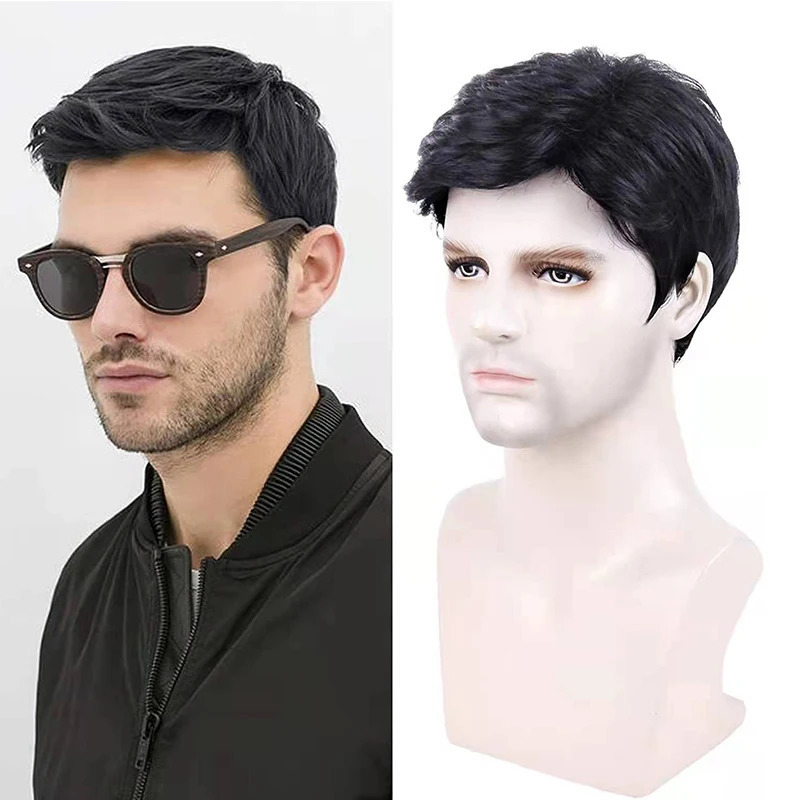 Synthetic Men Short Straight Wig Black for Male Hair Fleeciness Realistic Natural Headgear Hair Heat Resistant for Daily Party 241213
