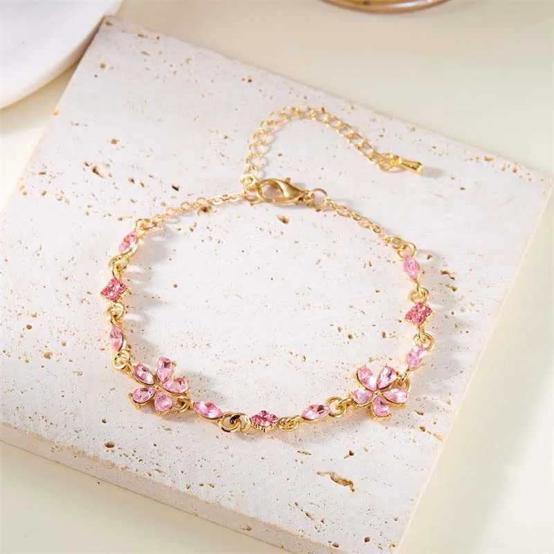 Luxury Colorful Zircon Flower Bracelet For Women Girls Korean Sweet Gold Color Crystal Adjustable Bracelet Jewelry GiftXJ241214