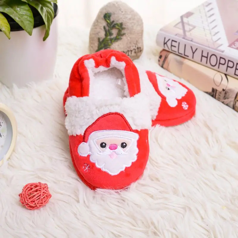 Toddler Girls Slippers for Winter Baby Boys Loafers Plush Warm Rubber Sole Santa Claus Home Shoes House Footwear Christmas Gifts 241213