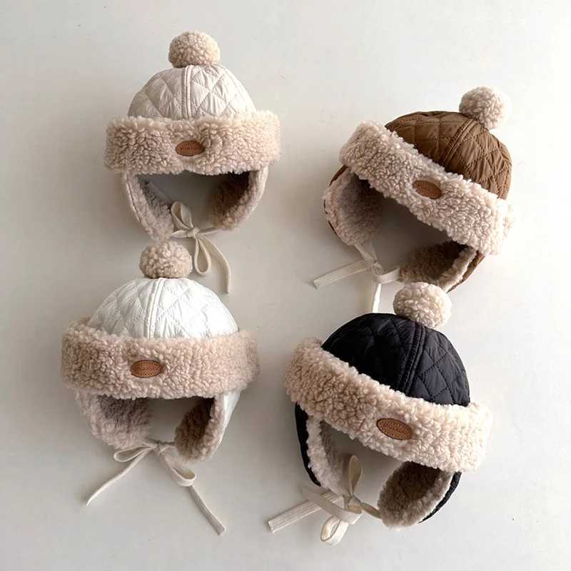Childrens winter plush earmuffs bears childrens cushion hats baby hats thick warm fur hats 1-4 year wool bomber hats W241213