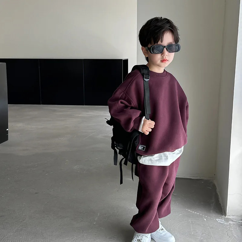 Autumn Winter Kids clothing set solid color loose sports outfit sweatshirts And pants 2pcs boys and girls clothes sets 241213