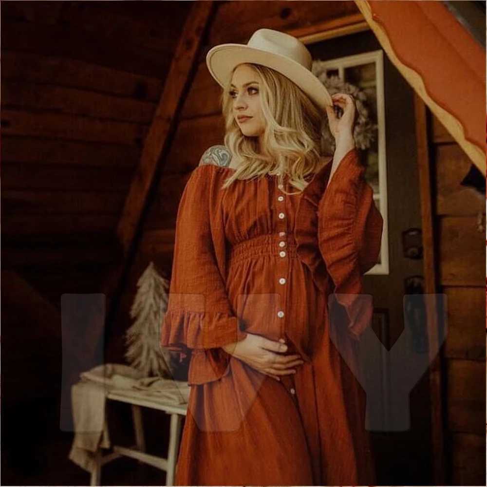 Bohemian Photo Shooting Pregnancy Dress One Shoulder With Split Mopping Dress Photoshoot Clothing Materni Photography PropsXJ241213