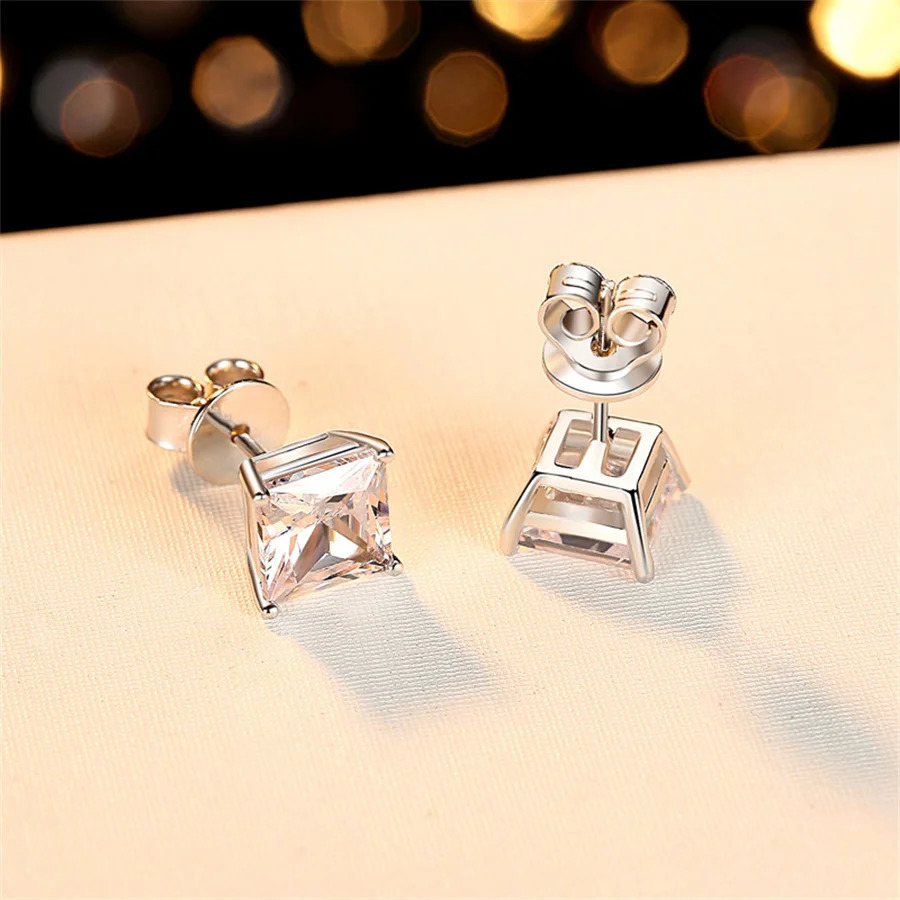 Tone 0.4-3ct Princess Cut Stud Earrings With Certificates For Women Men 925 Sterling Silver Jewelry 241214