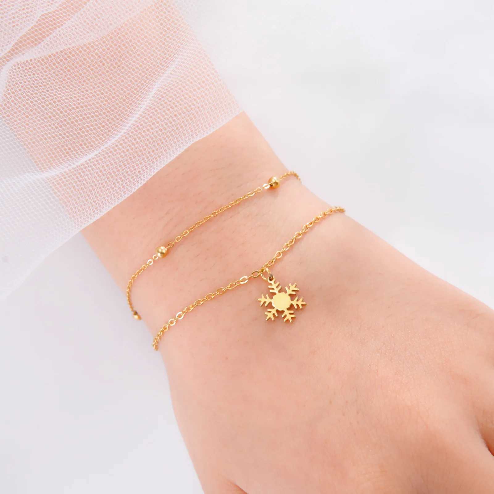 HIPEE Christmas Theme Double Layer Snowflake Pendant Bracelet For Women Men Merry Christmas Snowflake Bracelets Jewelry GiftXJ241214