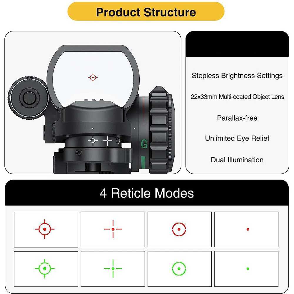 Rx Sight with Laser Red Green Dot 4 Retic Holographic Projected Dot Sight Scope Hunting Red Dot Sight ScopeXJ241214