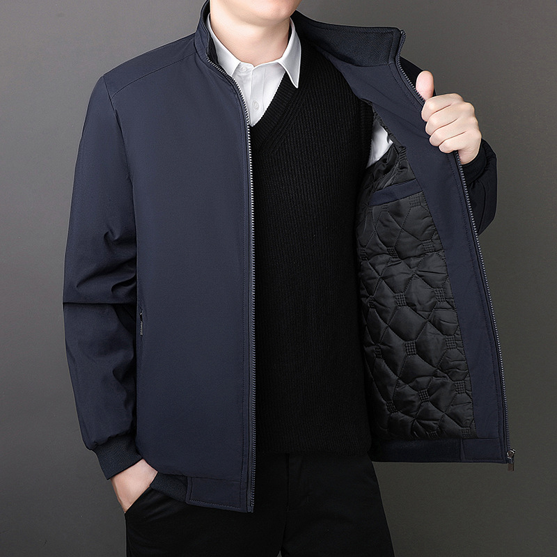 M8162 Coat autumn and winter stand collar jacket middle-aged men's casual tops loose plus velvet men's clothing