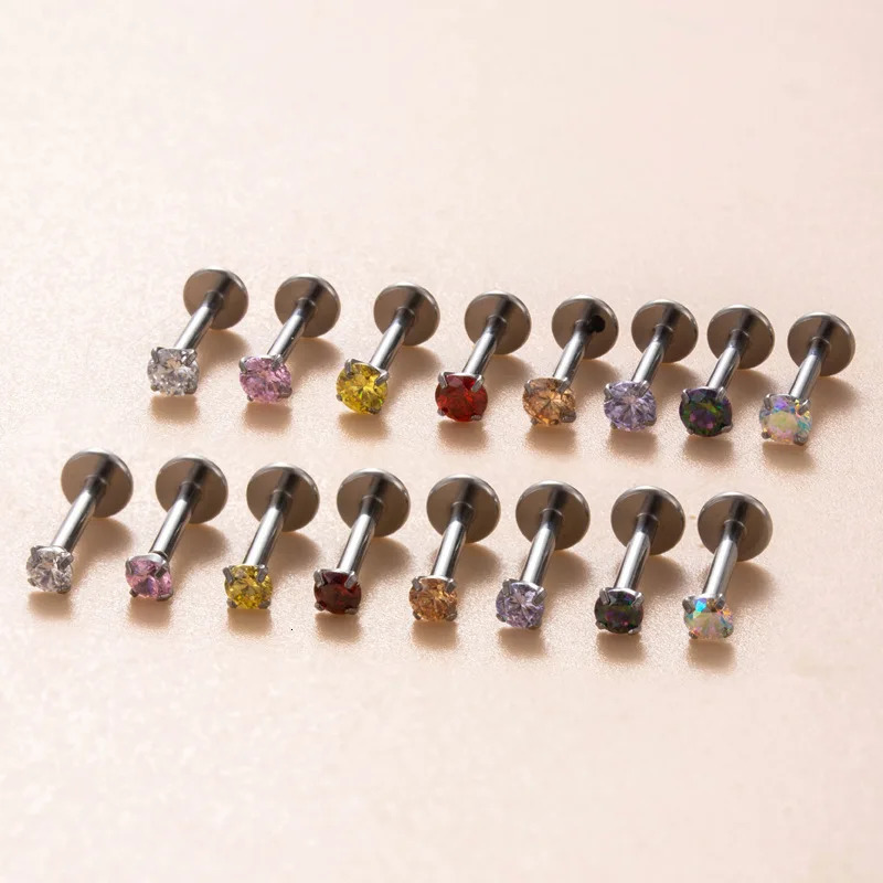10PCS ASTM F136 G23 Labret Piercing Ear Stud Colored Zircon Push In Threadless Lip Stud Cartilage 16G Jewelry Wholesale 241214