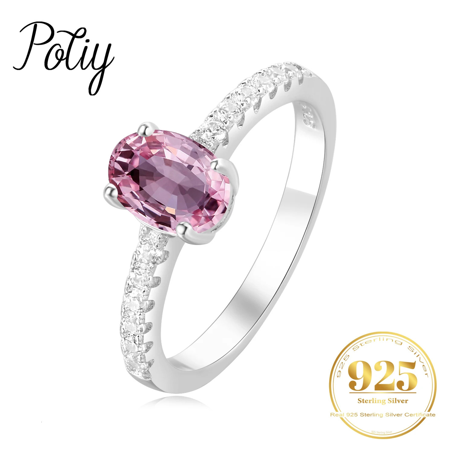 Potiy Genuine Natural Oval Pink Topaz 925 Sterling Silver Solitaire Ring for Woman Fashion Gemstone Fine Jewelry Wedding 241214