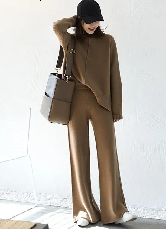 Cashmere Two Top And Pants Winter Tracksuit Set Korean Casual 2 Piece Sets Womens Outfits