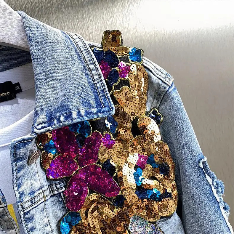 Vintage Diamond Inlaid Flower Embroidered Denim Coat Spring Sparkle Stickers Ultra Thin Jeans Jacket Cowboy Cardigan Jaqueta 241211
