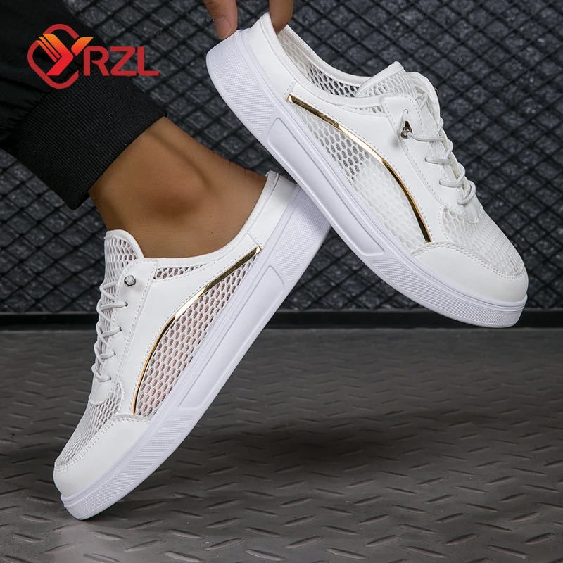 YRZL Half Slippers Women Shoes Summer Baotou Mesh Breathable White Flat Nonslip Comfortable Round Toe Mens Sandals 241214