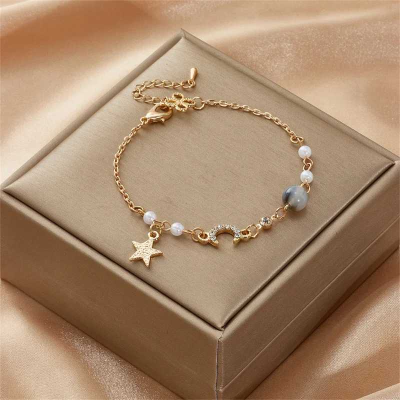Korean Simple Star Moon Zircon Pearl Bracelet For Women Ladies Cute Elegant Exquisite Shiny Link Chain Bracelet Charm JewelryXJ241214