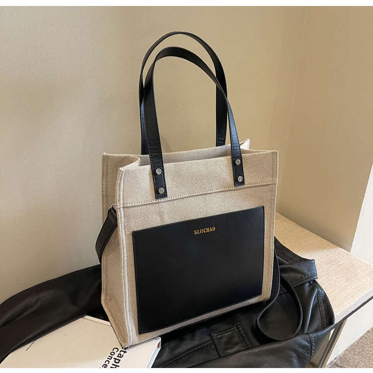 Large Capacity Women's Winter New Fashion Canvas Contrasting Crossbody Bag, Commuting Casual Tote Bag