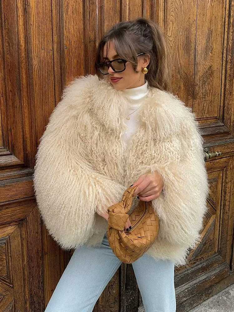 Womens Winter Fashion Solid Fur Effect Turn Down Collar Long Slve Jacket Female Elegant High Strt Casual Warm Jacket X241214