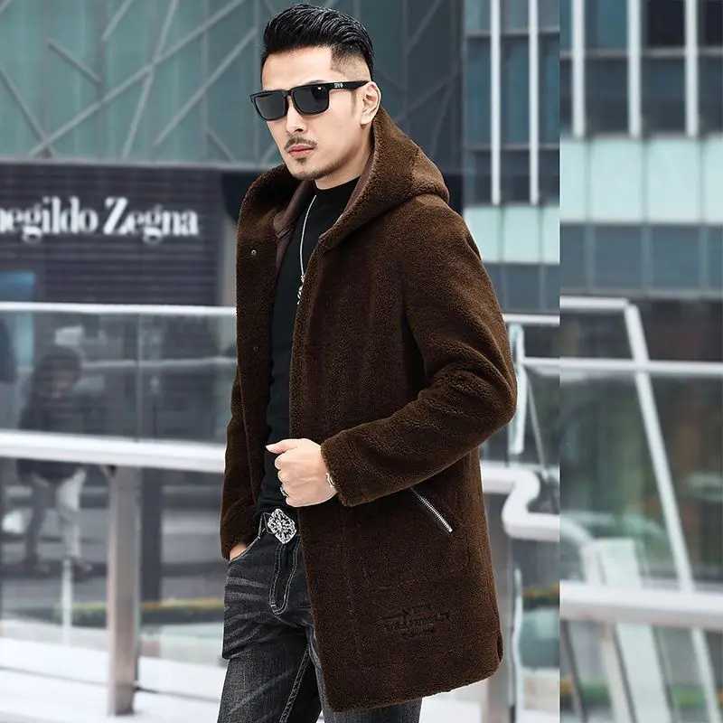 2024 new mens winter double-sided jacket mens real wool leather jacket mens thick sheep wool coat medium long jacket Z74 W241213