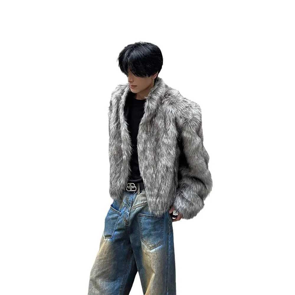 Retro high-end environmentally friendly fur short cotton jacket imitates fox hair mens 2024 winter new thick warm jacket W241213