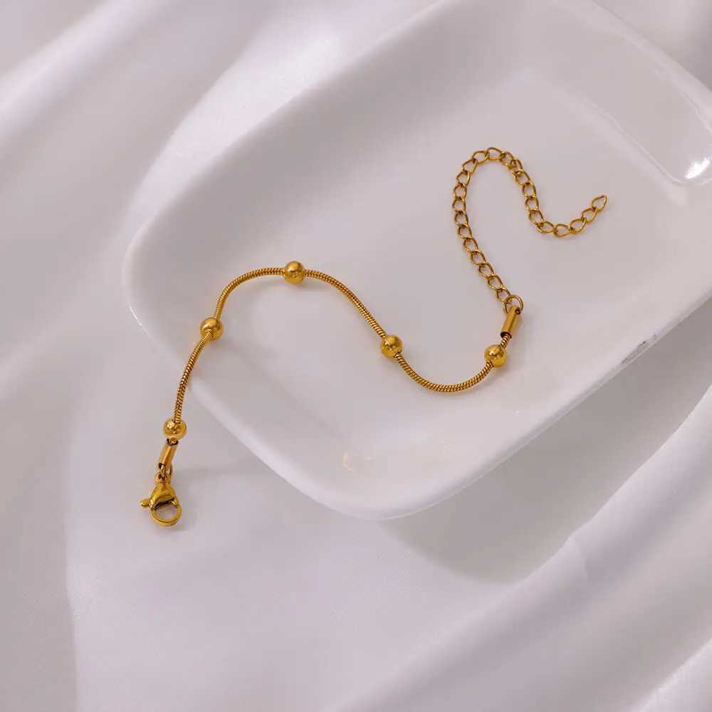 Stainl Steel Beaded Round Snake Chain Bracelets For Women Gold Color Geometric Bracelet Luxury Wedding Party Jewelry GiftXJ241214