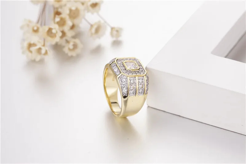 Vintage Real Solid 925 Sterling Silver 14k GOLD Rings for Men Wedding Jewelry Square 2ct Simulated Diamond Ring Gift 241214