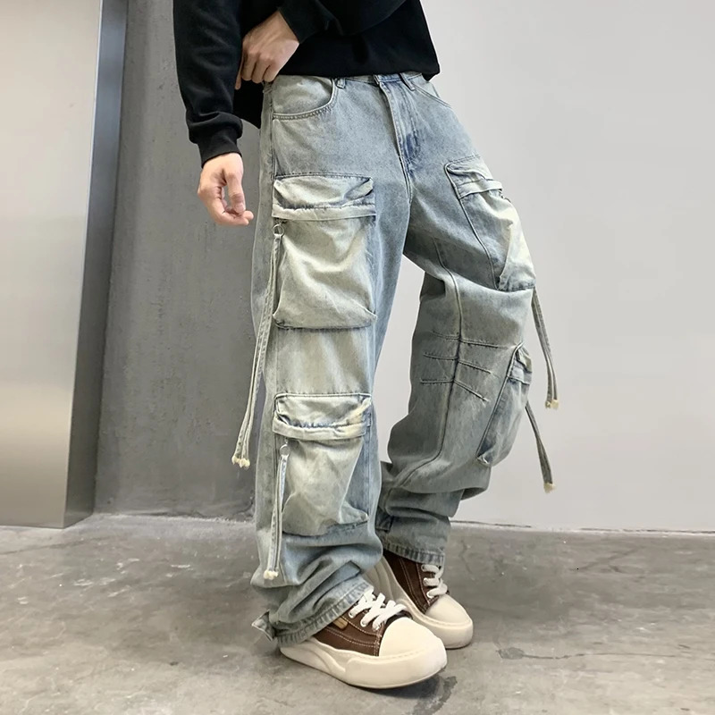 Men High Quality Cargo cowboy Pants Male Work Hunting Jeans Clothing Streetwear Hip Hop Sweatpants Male Casual denim Joggers 241213