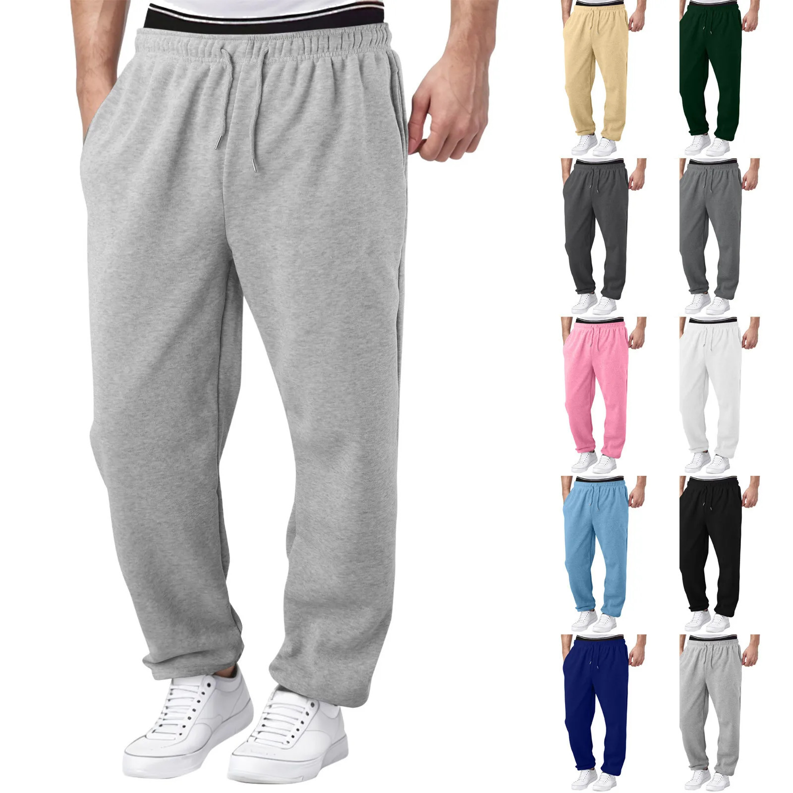 Mens Fleece Lined Sweatpants Wide Straight Leg Pants Bottom Joggers Loose Fit High Waisted Yoga Pant 241214