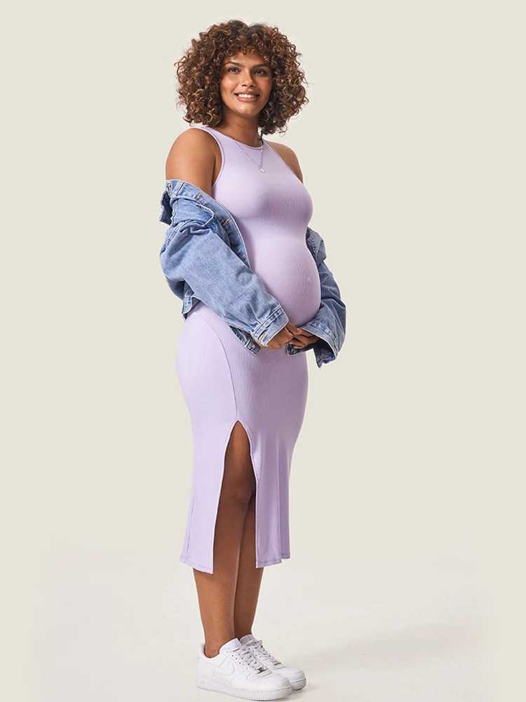 Momanda Halter Neck Ribbed Materni Dress Spaghetti Strap Bodycon Dresses Square Neck Materni Clothes for Baby Shower MA002XJ241213