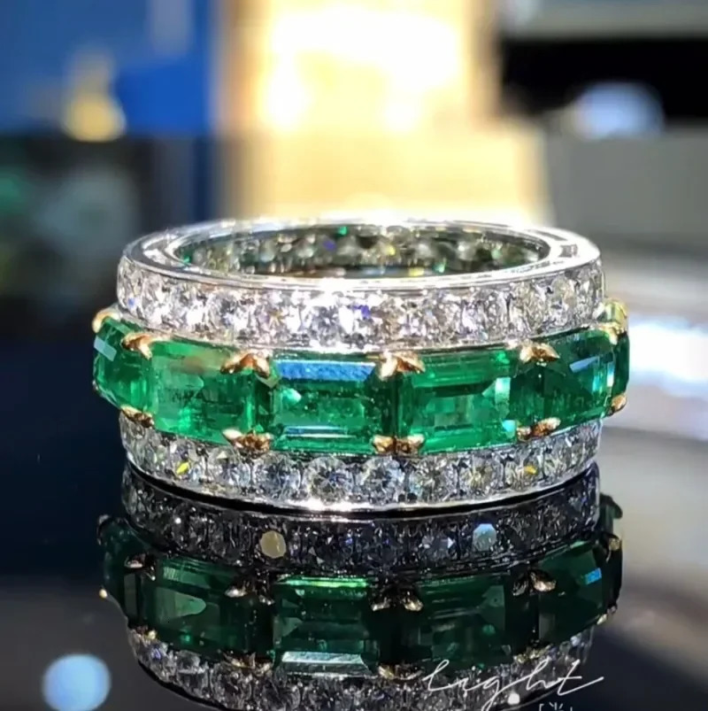 Lab Emerald Diamond Ring 925 Sterling Silver Engagement Wedding Band Rings for Women Bridal Promise Jewelry 241213