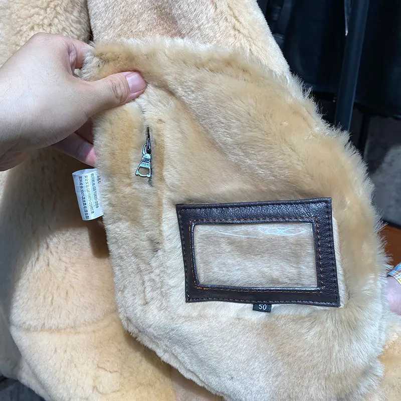 Thick winter natural fur coat mens clothing flight suit motorcycle jacket genuine leather sheepskin mens jacket Hombre W241213