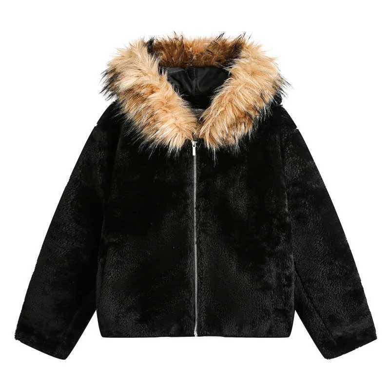 Mens detachable fur collar short fur silhouette hooded jacket personalized warmth 2024 winter cotton jacket 26554506 W241213