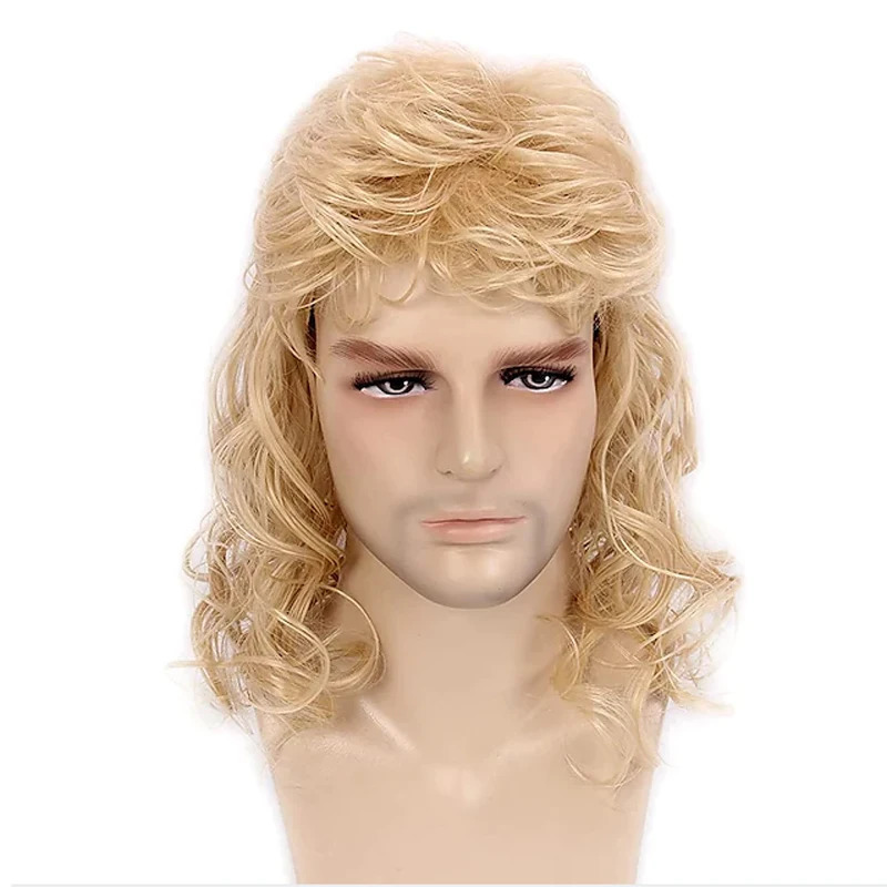 HAIRJOY Synthetic Hair Disco Mullet Wigs for Men Hippie Long Curly Wig for Party Costume Halloween 241213