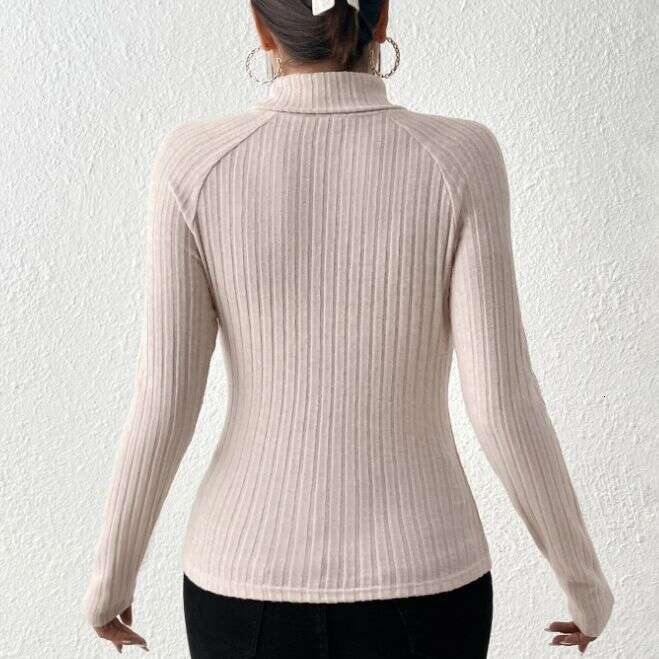 2023 European and American autumn new knitted base shirt with versatile temperament, high neck long sleeved pullover T-shirt