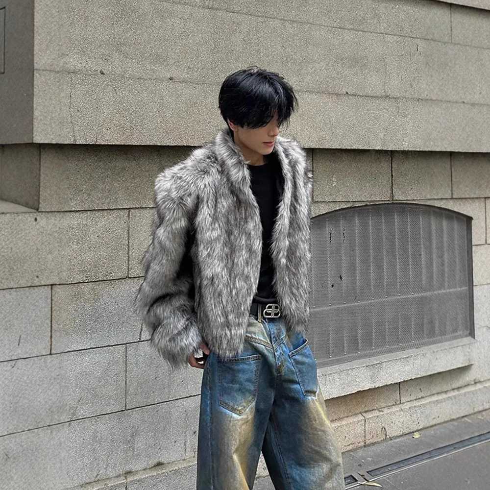 Retro high-end environmentally friendly fur short cotton jacket imitates fox hair mens 2024 winter new thick warm jacket W241213