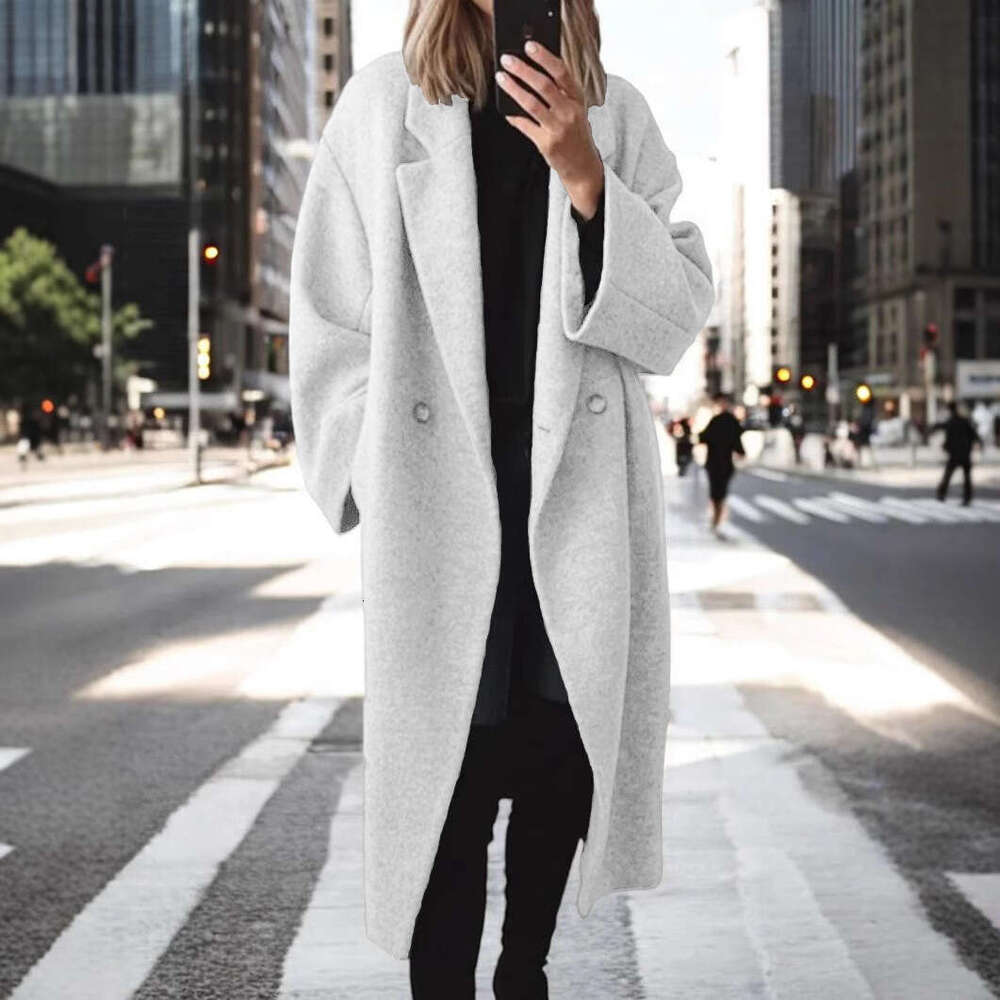 Winter European American Women's Colored And Multi Size Woolen Long Windbreaker Jacket