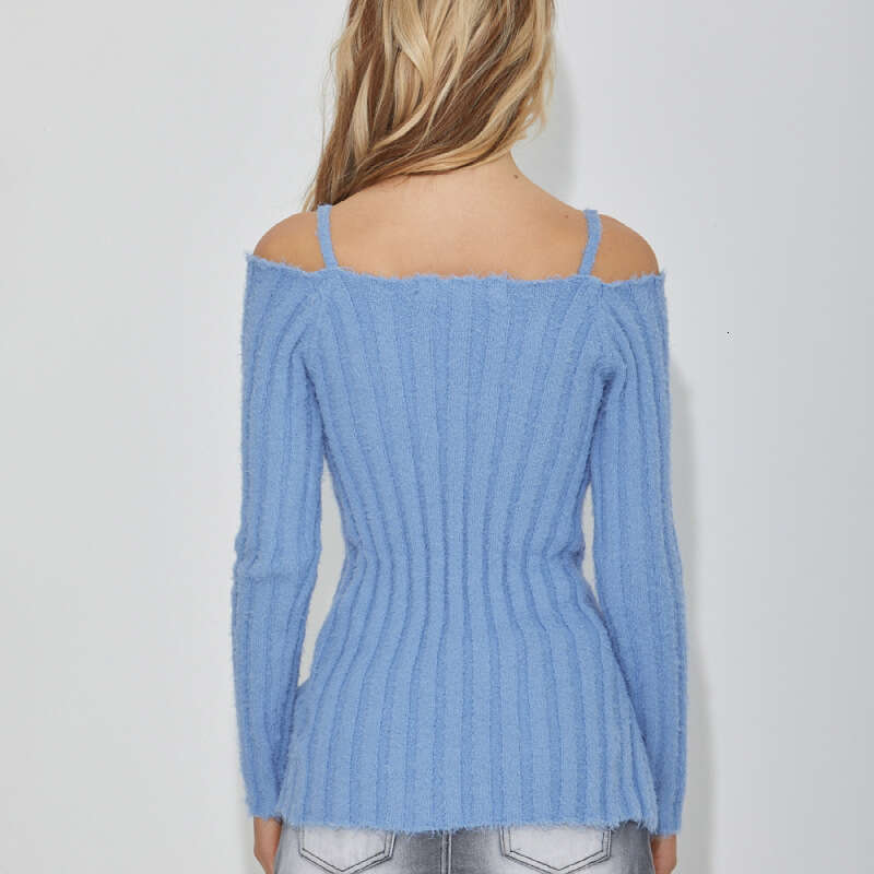 European and American knitted top women's sexy hollow lace up one neck sweater lazy style cardigan for women