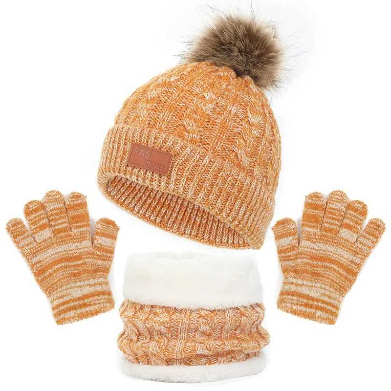Autumn Winter Baby Knitted Hat Scarf Gloves Set 3PCS Cute Pompom Toddler Infant Bonnet Outdoor Warm Kids Accessories 1-5 Years W241213