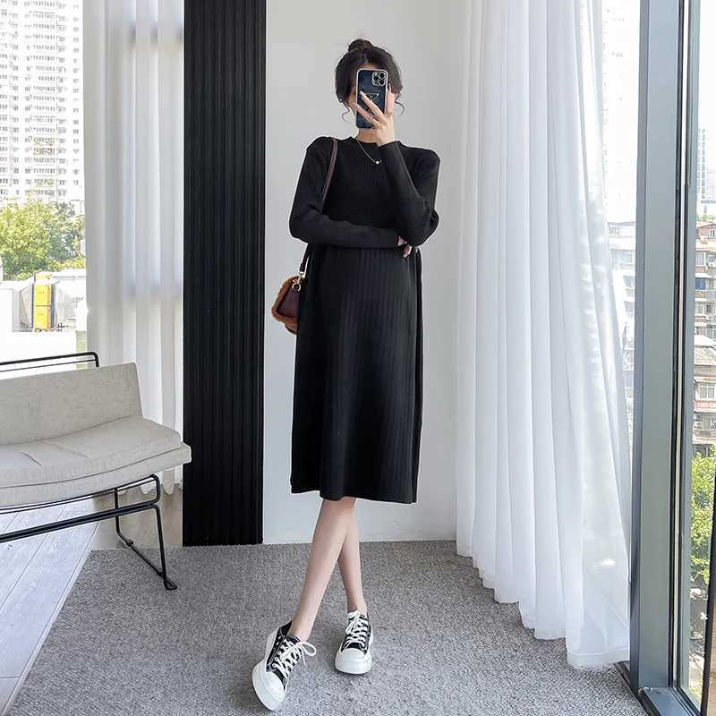 5086# Autumn Winter Fashion Knitted Materni Sweaters Dress Elegant A Line Loose Clothes for Pregnant Women PregnancyXJ241213