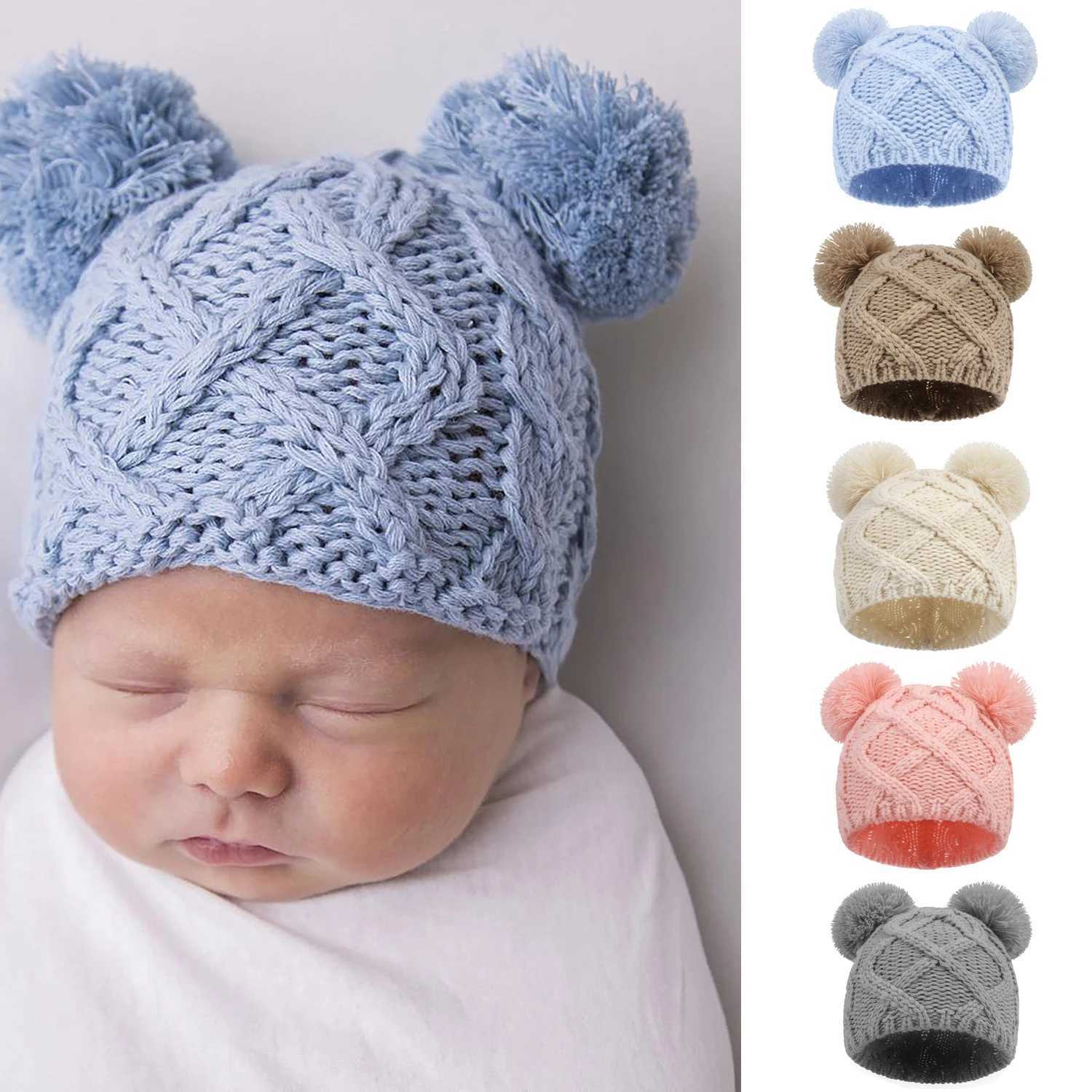 Newborn winter hat crochet solid baby bear ear baby hat girl boy baby hat 0-18M childrens new fluffy baby bean autumn W241213