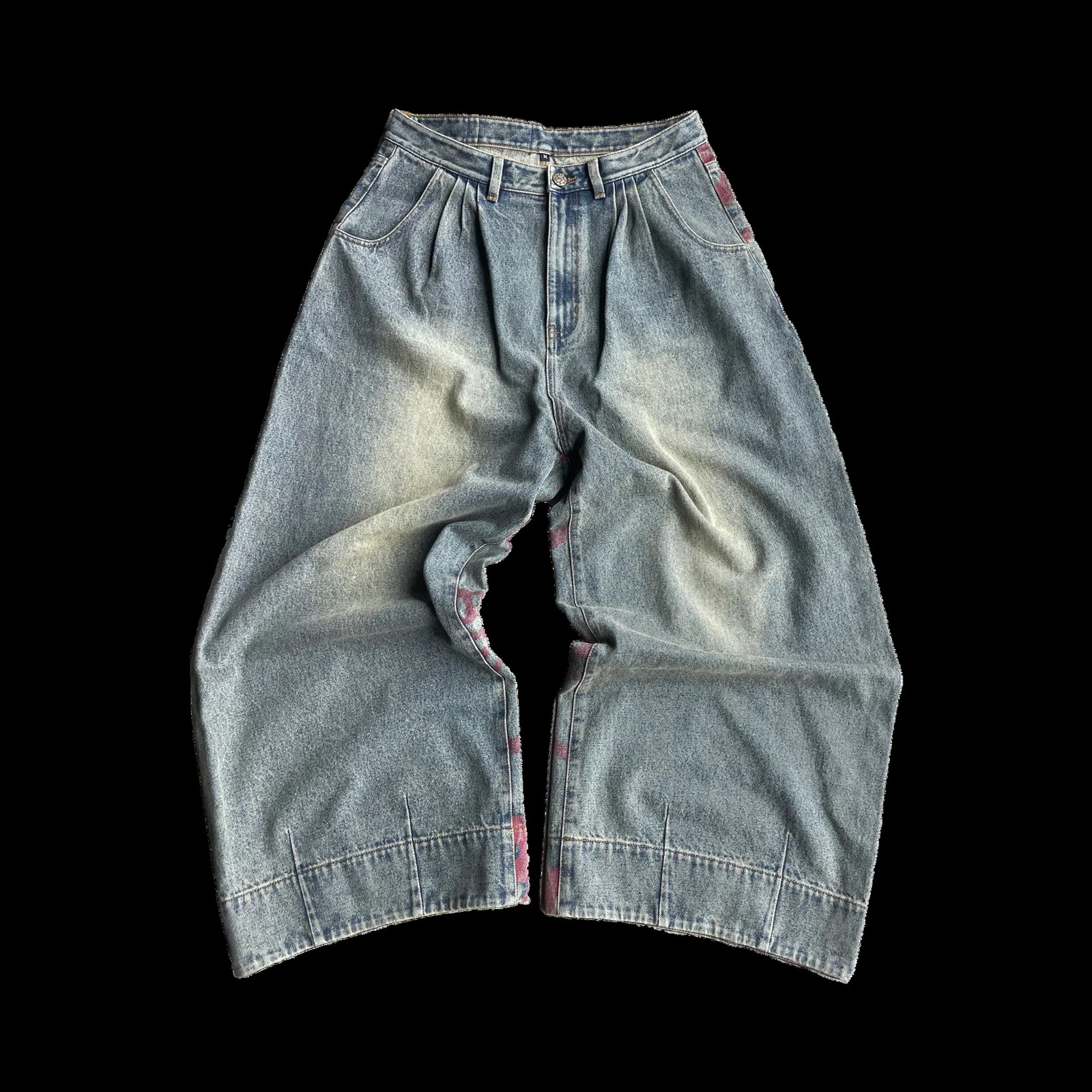 Retro Jeans for Men Y2k Hip Hop Harajuku Pattern Straight Leg Baggy Jeans Streetwear Gothic Punk High Waisted Wide Leg Jeans 241213