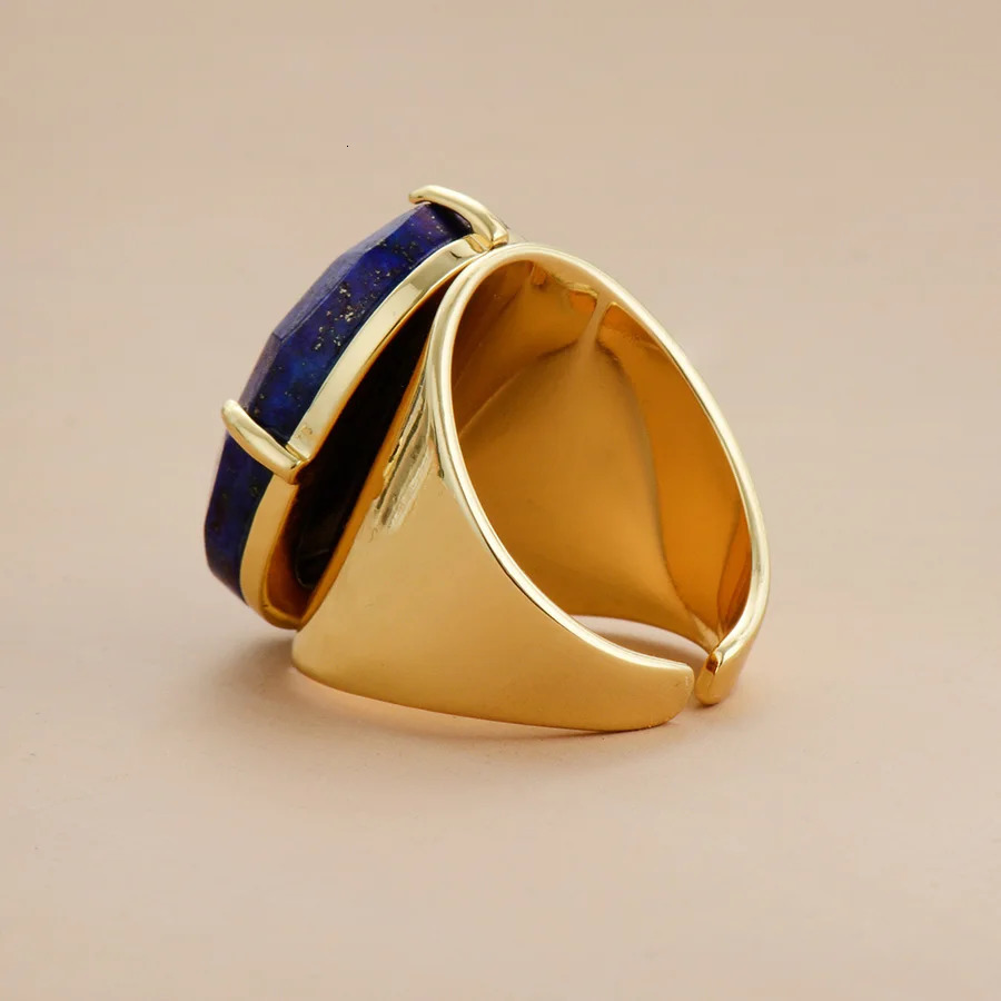 Big Stone Rings High Quality Jewelry Fashion Gold Plated Lapis Lazuli Party Ring Size 7 241214