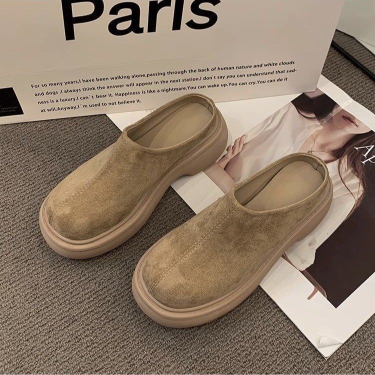 Slippers Casual Shoes Woman 2024 Low Cover Toe Loafers Platform Pantofle Female Mule New Flat Mules Rome Slides PU Fabric