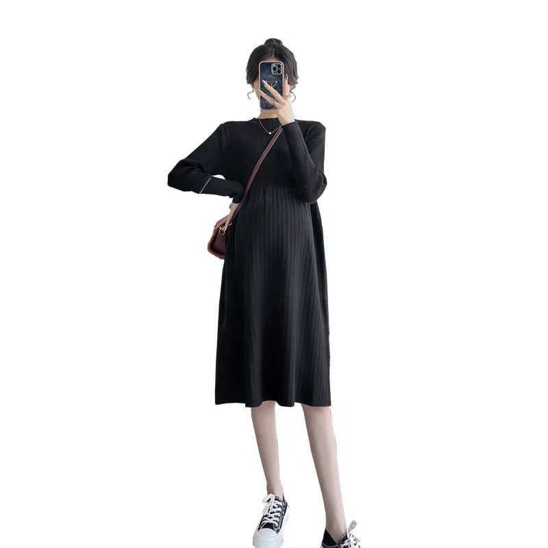 5086# Autumn Winter Fashion Knitted Materni Sweaters Dress Elegant A Line Loose Clothes for Pregnant Women PregnancyXJ241213