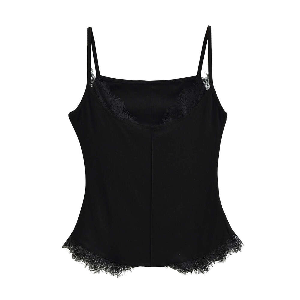 Summer Hot Girl Sexy Slimming Lace Edge Round Neck Strap for Women Pure Desire Tight Sleeveless Tank Top 2024 Versatile New Trendy Clothing Ins
