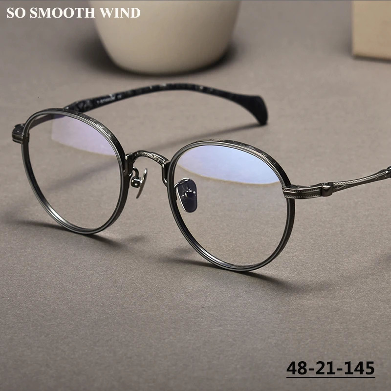 Japanese Pure Glasses Frame High Quality Retro Round ner Eyeglasses Frames Handmade Golden Spectacle Eyewear Gafas 241213
